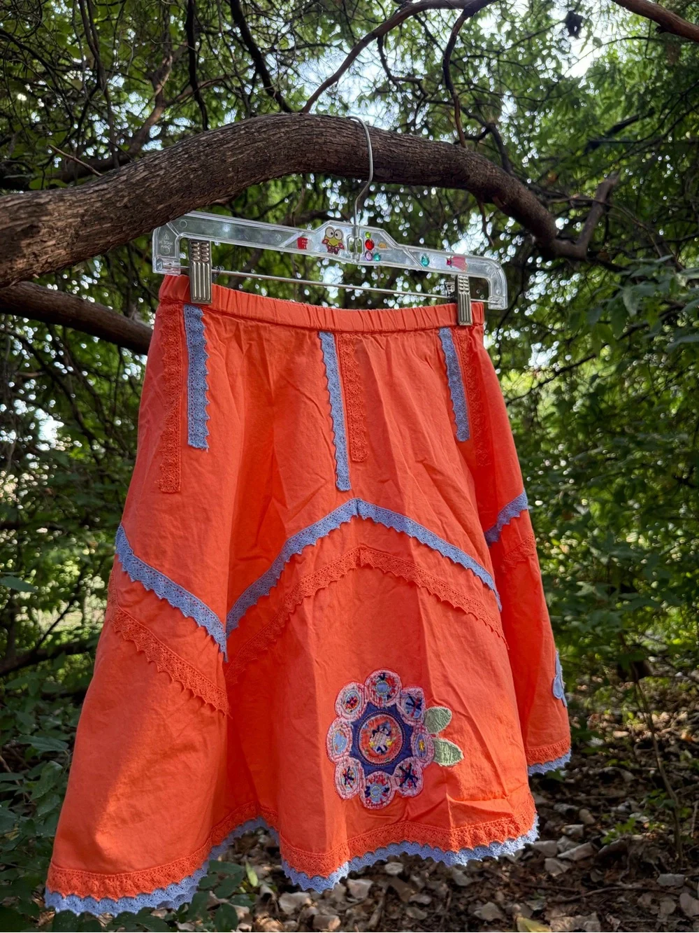 Bright Orange Embroidered Flared Skirt